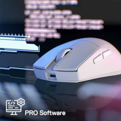 Redragon M916 PRO 3-Mode Wireless Gaming Mouse, 55G Ultra-Light 26K DPI Mouse w/Ergonomic Natural Grip Build, Full Programmable Buttons, Software Supports DIY Keybinds & DPI - color: White, style: 1K Hz