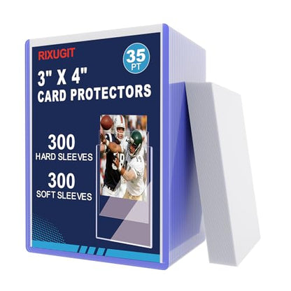 35pt Hard and Soft Trading Card Sleeves, 600 Total (300 Each) | 3"×4" rigid open-top holders paired with soft sleeves, fits baseball, sports and TCG cards for daily card storage and display - size: 35PT 300 Hard & 300 Soft Sleeves