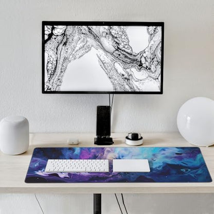 Large Desk Mat with Non-Slip Base, 35.4" x 15.7", Galaxy Marble Design, Wrist Rest and Coaster Included - color: Marble