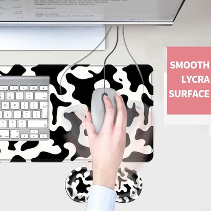 Mouse Pad,Large Desk Mat Set, 4in1 XL Mousepad + Keyboard Wrist Rest+Mouse Wrist Rest+Coaster with Ergonomic Desk Pad for Home Office Table Computer Cover -Cow Print - color: Cow Print