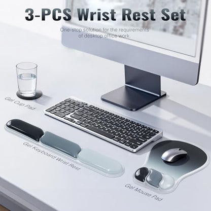 Ospelelf Mouse Pad with Wrist Rest Set Gel Ergonomic Keyboard Wrist Support Anti-Slip Rubber Bottom Office Women Desk Accessories for Computer, Laptop and Gaming, Black and Grey - color: Black and Grey, style: Keyboard Rest + Mouse Rest + Coaster