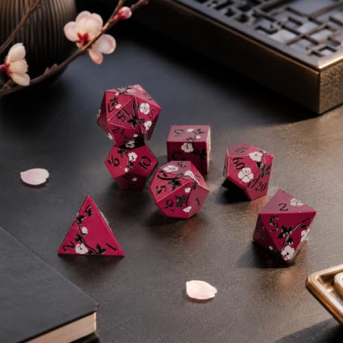 Metal Dice Set DND 7pcs with Gift Box - RPG Gift for Gamers(Plum Blossom) | Elegant gift box included, making it the ultimate present for roleplaying tabletop gamers and D&D enthusiasts - color: Plum Blossom