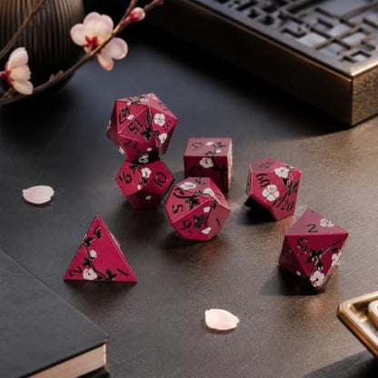 Metal Dice Set DND 7pcs with Gift Box - RPG Gift for Gamers(Plum Blossom) | Elegant gift box included, making it the ultimate present for roleplaying tabletop gamers and D&D enthusiasts - color: Plum Blossom