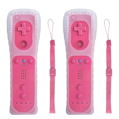 TechKen Wii Controller 2 Pack, Wii Remote Controller with Silicone Case and Wrist Strap, Wii Remote Controller for Wii/Wii U - color: Pink