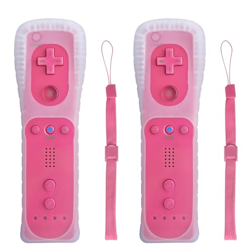 TechKen Wii Controller 2 Pack, Wii Remote Controller with Silicone Case and Wrist Strap, Wii Remote Controller for Wii/Wii U - color: Pink