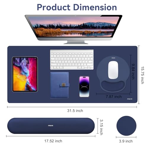 MOSISO Wrist Rest for Mouse Pad Set, Large Gaming Deskpad, Navy Blue | Circle Curved Mousepad&Keyboard Wrist Rest&Coaster, Ergonomic Non-Slip Mousepad&Easy Typing Pad with Silicone Lining - color: Navy Blue