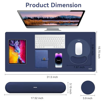 MOSISO Wrist Rest for Mouse Pad Set, Large Gaming Deskpad, Navy Blue | Circle Curved Mousepad&Keyboard Wrist Rest&Coaster, Ergonomic Non-Slip Mousepad&Easy Typing Pad with Silicone Lining - color: Navy Blue