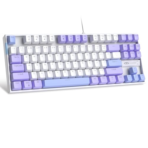 MageGee 75% Mechanical Gaming Keyboard, Red Switch, LED Blue Backlit, 87 Keys Compact TKL Wired Computer Keyboard for Windows Laptop PC Gamer - White/Purple - color: White Purple/Red Switch