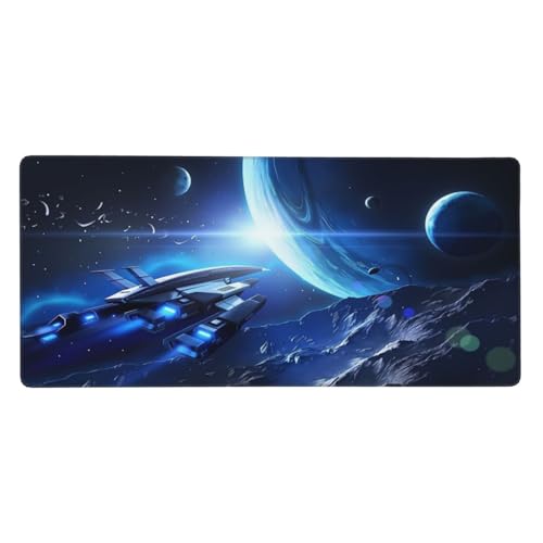 Space Ship Adventure Gaming Mouse Pad Non-Slip Rubber Base XXL Mousepad Waterproof Washable Stitched Edge Mouse Mat for Desk Home Office Gaming 16x35.5in - color: Color_2, size: 35.5" x 16"