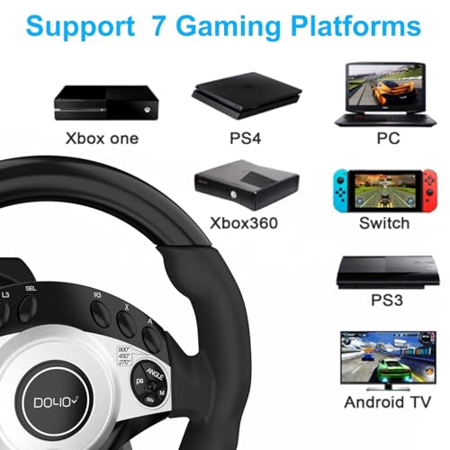 DOYO PC Gaming Racing Wheel with Pedals and Shifter, 270/900° Rotation | Steering Wheel for PC, Xbox One, Xbox Series X/S, PS4, PS3, Switch, 270/900° Car Sim Driving Simulator Dual-Motor Vibration - color: Black-270/900°