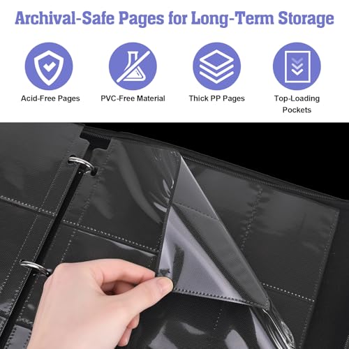 Trading Card Binder TCG, 900 Pockets, 50 9-Pocket Sheets, 3-Ring Refillable Album Fits Standard 2.5"×3.5" Cards, Zippered PU Cover, Acid-Free Top-Loading Pages, Wrist Strap - Axolotl Design - color: Axolotl Pastel