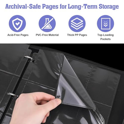 Trading Card Binder TCG, 900 Pockets, 50 9-Pocket Sheets, 3-Ring Refillable Album Fits Standard 2.5"×3.5" Cards, Zippered PU Cover, Acid-Free Top-Loading Pages, Wrist Strap - Axolotl Design - color: Axolotl Pastel