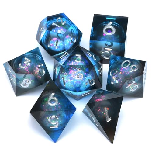 Liquid core Quicksand DND Resin dice Set, Dungeons and Dragons 7-Piece polyhedral D&D Game dice, Suitable for Role-Playing dice Games RPG Pathfinder - color: Ls -Black Orchid