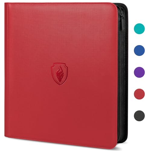 Premium Zip Card Binder 12 Pocket, Fabmaker 912 Pockets Trading Card Binder, PU Zipper Card Collection Album, Sturdy Side-Loading Card Book Holder for Game & Sports Cards, Red - color: Red, size: 12 Pocket - 15" x 13.6"