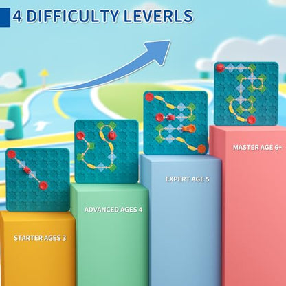 Kids Board Games Learning Toys, STEM Educational Logic Kits with 200+ Challenges & 4 Difficulty Levels, Brain Puzzles Maze Games for Boys Girls Ages 3-10 Birthday Gifts - color: Blue