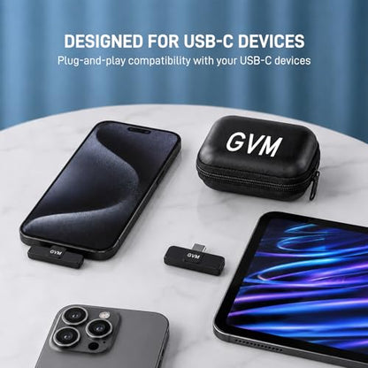 GVM CM2 Wireless Lavalier Microphone, USB-C Clip-On Mic for iPhone 15/16/17 & Android, Mini Mic with Noise Cancelling and Charging Case for Content Creation, Vlogging, Podcast & Streaming