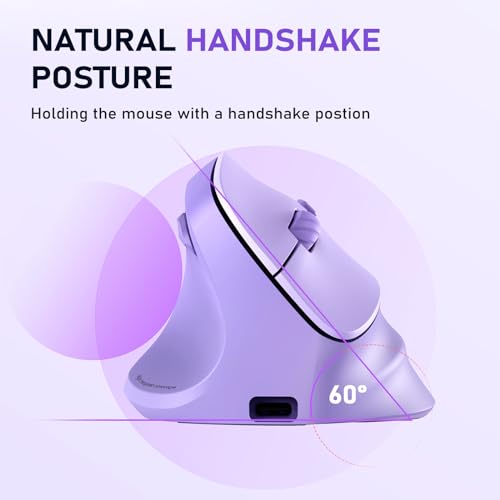 MEETION Left-Handed Wireless Ergonomic Vertical Mouse, Rechargeable -Purple | Dual Bluetooth 5.2/3.0 + USB, RGB lighting, 4 adjustable DPI, compatible with Windows, Mac, PC, iPad and tablets - color: Left Purple