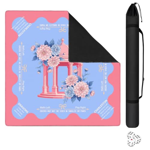Elegant Mahjong Mat with Rules, 31.5*31.5in Anti Slip American Mahjong Mat for Table, Noise Reduction, Neoprene Mah jongg Mats with Carrying Bag & 3 Dices, Mahjong Set Gift, Board Tile Games Mats - color: Floral10