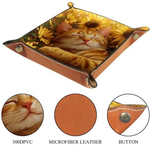 Dice Trays Sunflower Sleeping Cat Holder Storage Box for Dice Games Like RPG DND, Leather Dice Holder Portable Folding Rolling Dice Tray, 16x16cm - color: Multi 1