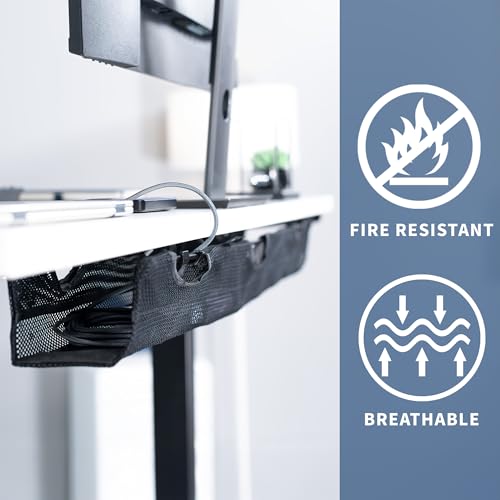 VIVO Under Desk 36 inch Mesh Net Cable Management with Power Strip Holder, Wire Organizer, Adjustable Home Office Standing Desk Cord Storage, Black, DESK-AC36MH-S