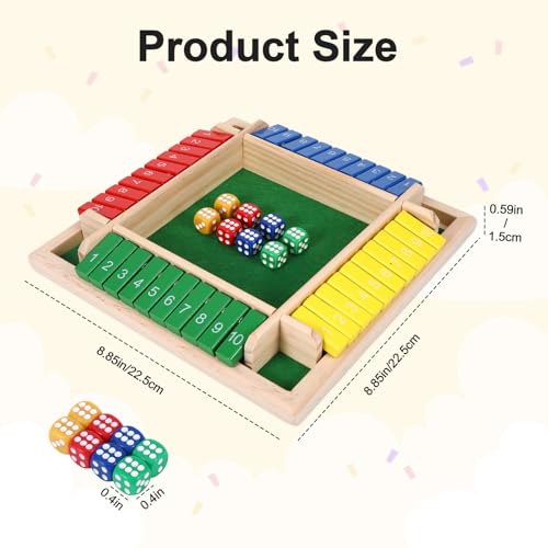 Shut The Box Game, Family Games for Adults, Classics Tabletop Math Skills Board Game, 2-4 Player Wood Board Shut The Box Dice Dame for Family Night Home Party and Pub