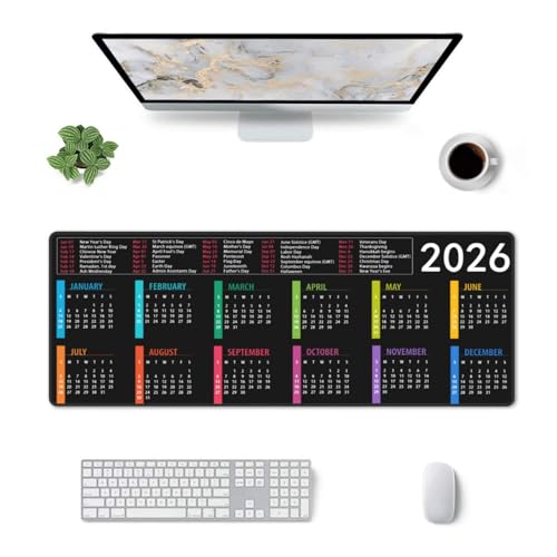 2026 Calendar Mouse Pad XL Extended Desk Mat, Computer Mousepad | Calendar With Holidays Non Slip Rubber, Base Stitched Edge, Gaming Pc Large Mice Pad 31.5 x 11.8 Inch - color: 2026 Calendar With Holidays