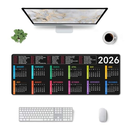 2026 Calendar Mouse Pad XL Extended Desk Mat, Computer Mousepad | Calendar With Holidays Non Slip Rubber, Base Stitched Edge, Gaming Pc Large Mice Pad 31.5 x 11.8 Inch - color: 2026 Calendar With Holidays