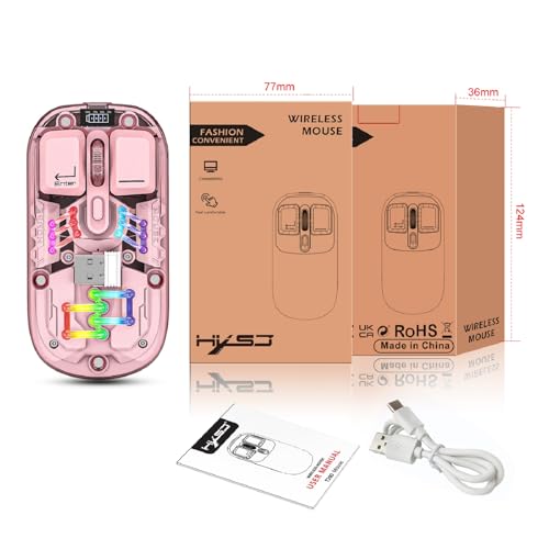 Wireless Bluetooth Mouse, Transparent BT + 2.4G Dual-Mode Mechanical Mouse with Magnetic Top Cover, Rechargeable RGB Backlit Gaming Mouse for Gaming/Esports/Desktop/Laptops/Tablets (Pink) - color: Pink
