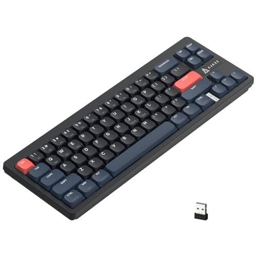 A.JAZZ AKL680 65% Low Profile Wireless Mechanical Keyboard, BT/2.4Ghz Dual Mode 68 Keys Gaming Keyboard with Ultra-Thin Blue Switches for PC/Laptop/Windows/Mac(Blue/Black) - color: Blue/Black/Blue Switch