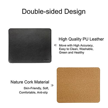 Leather Mouse Pad - Wood Mouse Pad, Double Side Mouse Pad with Stitched Edge, Waterproof Ultra Thin Mouse Pad for Computers, Laptop, Office & Home, 10.2 x 8.3 Inch, 1 Pack (Black) - color: Black