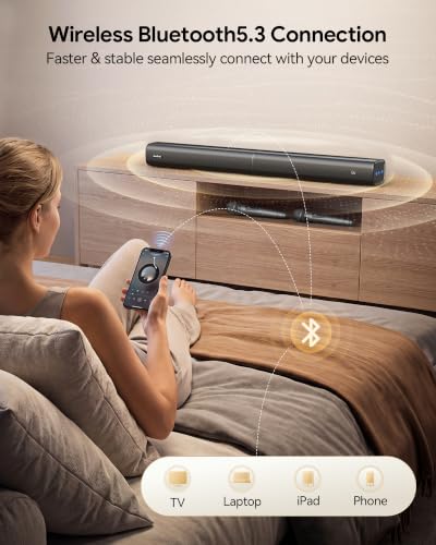 Suntrok Soundbar for TV, 2.0CH Home Theater Bluetooth 5.3 Speaker System with 2 Wireless Karaoke Mics, Surround Sound Audio with HDMI ARC/Optical/AUX/USB, for Movie/Music/News Family Party