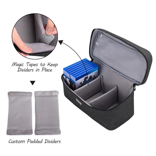 CURMIO Game Disc Holder Case, Storage Bag for Up to 24 Video Discs, Black | Compatible with PS4/PS4 Pro/PS3/PS5/Xbox One/Xbox Series X/S Video Game Discs, Top Handle, Portable, Home and Travel Use - color: Black