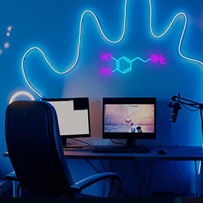 Dopamine Molecule Neon Sign Dimmable LED Light Up Wall Decor Science Chemistry Structure Art Aesthetic Happy Hormone Sign for Lab, Office, Classroom Graduation Christmas Gift(16.3 * 6.5in) - style: Dopamine