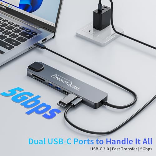 DreamQuest USB C Hub 8-in-1 with 4K@60Hz HDMI, max 100W PD, USB 3.0/2.0, SD/TF Card Reader,100Mbps LAN Port– Compatible with Desktops, Laptops, Xbox, Flash Drives, Consoles, Printers