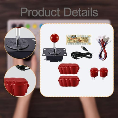 1 Player DIY Arcade Joystick Kit 30mm & 24mm Buttons Board for PC MAME, Replacement Parts, Red