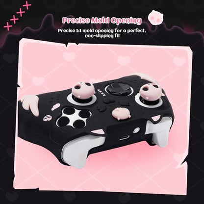 GeekShare Sweetheart Skull Silicone Controller Cover Compatible with Xbox Series X/S - Anti-Slip, Sweatproof Protective Skin with Thumb Grips & Decals - Black & Pink