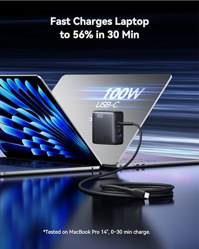 INIU 100W GaN USB C Charger, 3-Port Compact Fast Charging Block with 5ft 100W USB C Cable, Foldable Travel Laptop Charger for MacBook Pro Air 15 14, iPhone 17 16 Pro Max Samsung S26 S25 Dell etc White - color: White