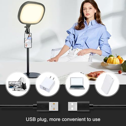 Video Conference Light Desktop Video Conference Lighting Kit with Adjustable Stand and Phone Holder for Zoom, Streaming, Video Recording, Makeup, Webcam Use