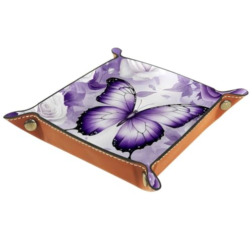 Butterfly Rose Purple Dice Tray Folding Square PU Leather Dice Rolling Tray | Portable Dice Trays for Dice Games Like RPG, DND and Other Table Games, Folded 4.5x4.5x1.2inch - color: Butterfly Rose Purple