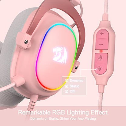 Redragon H510 Zeus-X RGB Pink Wired Gaming Headset - 7.1 Surround Sound - 53MM Audio Drivers in Memory Foam Ear Pads w/Durable Fabric Cover- Multi Platforms Headphone - USB Powered for PC/PS4/NS - color: Pink H510 RGB