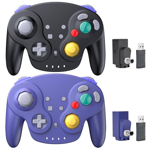 2 Pack 2.4 GHz Wireless GameCube Controller for Switch 1 2, NGC Console | Compatible with Switch Online, Windows PC, macOS (Built-in Vibration) (Rechargeable) (Analog Triggers / Stick) - color: Two Pack Indigo/Black