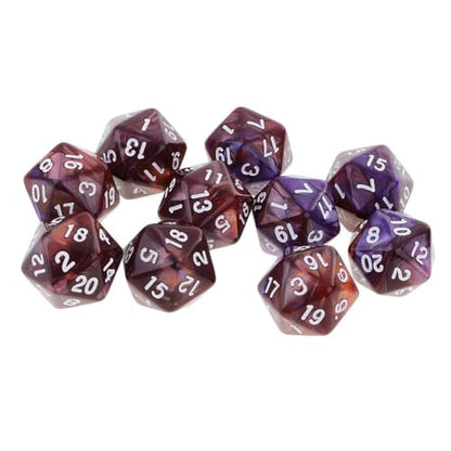 10PCS Polyhedral Dice - D20, 20mm Acrylic, 20 Sided, RPG, MTG, DND, Table Games (Coffee Purple) - color: Coffee Purple