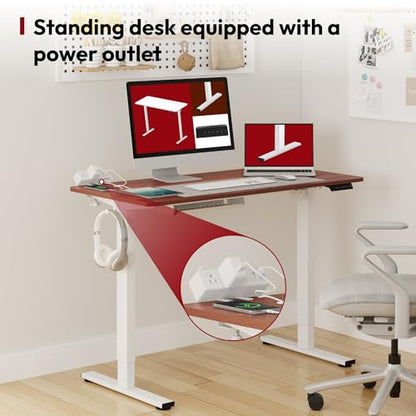 SANODESK Electric Standing Desk with Desk Clamp Power Strip 40"x 24" Whole-Piece Desktop Height Adjustable Stand Up Desk with Cable Management Sit Stand Home Office Desk White Frame/Mahogany Top - color: White Frame+mahogany Top, size: 40"x24"