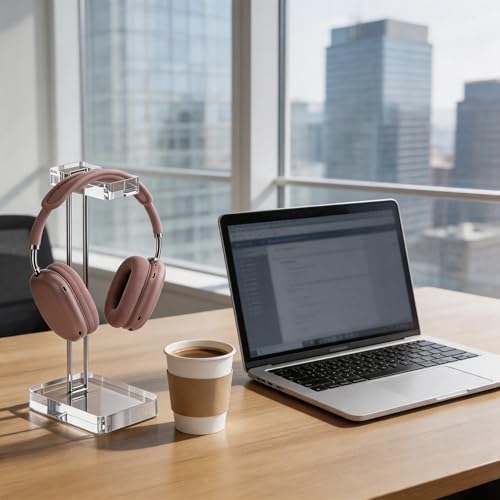 Acrylic Headphone Stand for Desk, Crystal Clear Headset Holder with Silver Metal Accent, Stable Non-Slip Base, Universal Gaming Headphone Hanger for PC Setup, Office & Home Desk Accessories - color: Silver