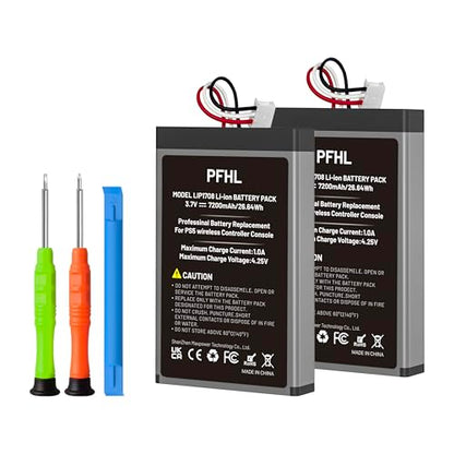 2 Pack 7200mAh LIP1708, PS5 Battery, (2026 New Upgrade) New 0 Cycle High Capacity Battery for Sony PlayStation 5 Controller CFI-ZCT1W with Repair Tool Kits