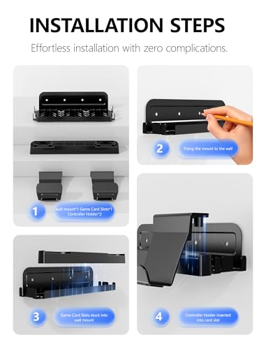 KUNSLUCK Switch 2 Wall Mount - Wall Mount Stand for Nintendo Switch 2 (2025) Console, Joy-Con, Game Cards - Space-Saving Dock with Cooling Vent Design & Easy Installation – All-in-One Wall Holder Organizer Kit - size: 2 IN 1 Wall Mount
