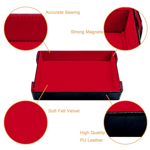 SIQUK 2 Pieces Magnetic Dice Tray Rectangle Folding Dice Rolling Tray PU Leather Dice Trays Dice Holder Storage Box for D&D RPG Dice Games (Red, Royal Blue) - color: Red and Royal Blue