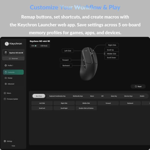 Keychron M3 Mini 8K Wireless Gaming Mouse, 55g Lightweight, PixArt 3950 Sensor, 30K DPI, Bluetooth 5.3/2.4GHz/Wired, Programmable, 140H Battery, for Mac/Windows/Linux - White - color: White