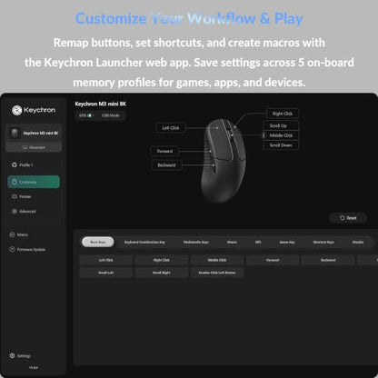 Keychron M3 Mini 8K Wireless Gaming Mouse, 55g Lightweight, PixArt 3950 Sensor, 30K DPI, Bluetooth 5.3/2.4GHz/Wired, Programmable, 140H Battery, for Mac/Windows/Linux - White - color: White