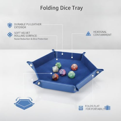 Multipurpose Hexagonal Folding Dice Tray, PU Leather Game Accessory with Velvet Interior for Tabletop Games and Board Games